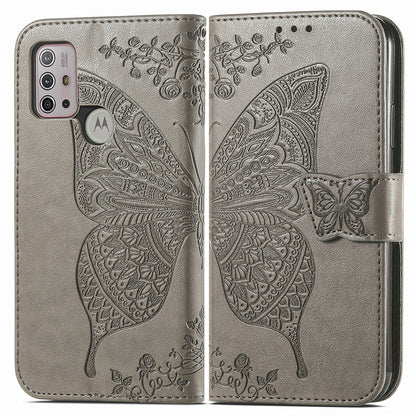 Imprint Big Butterfly Leather Wallet Phone Shell for Motorola Moto G10/G20