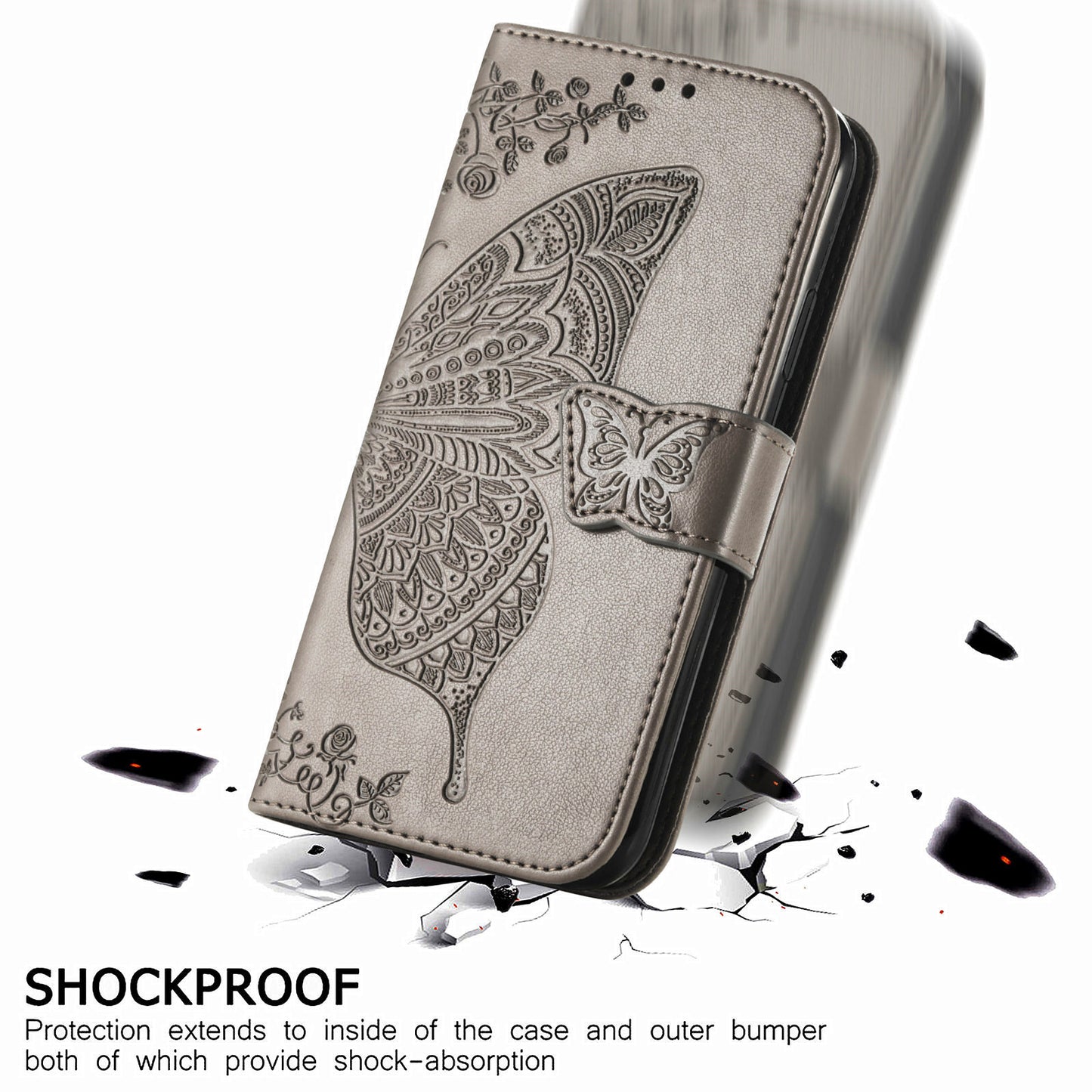 Imprint Big Butterfly Leather Wallet Phone Shell for Motorola Moto G10/G20