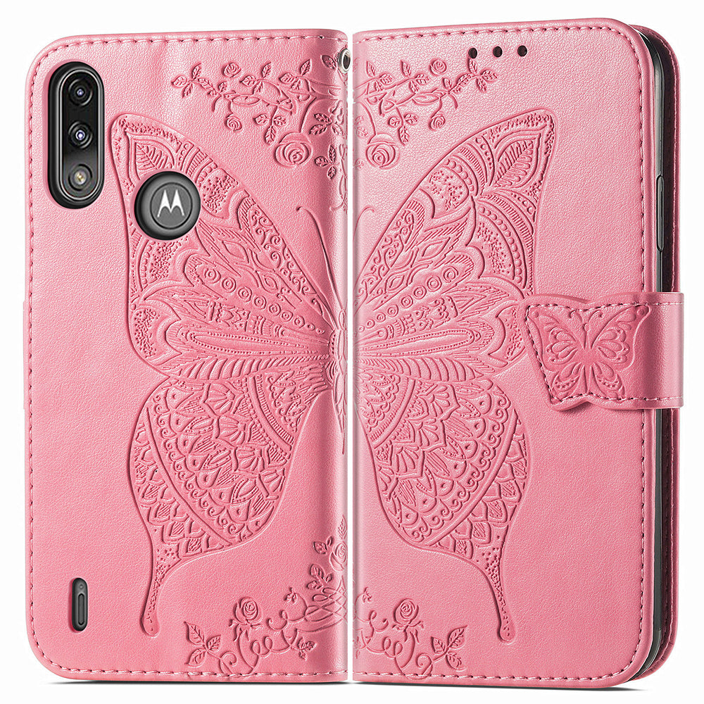 Imprint Big Butterfly Leather Wallet Phone Case Cover for Motorola Moto E7 Power/Moto E7i Power