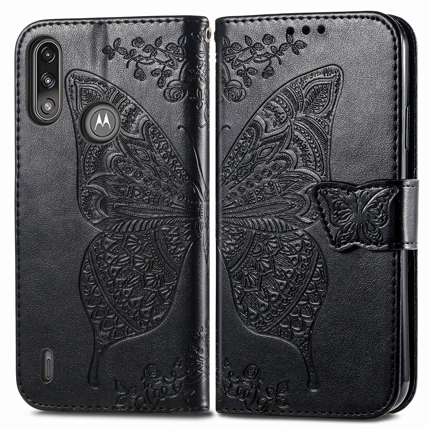 Imprint Big Butterfly Leather Wallet Phone Case Cover for Motorola Moto E7 Power/Moto E7i Power