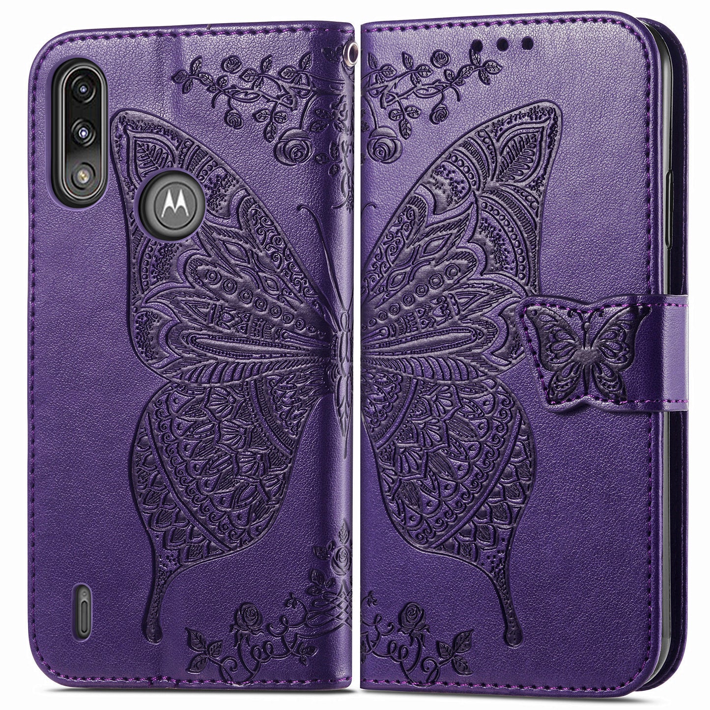 Imprint Big Butterfly Leather Wallet Phone Case Cover for Motorola Moto E7 Power/Moto E7i Power