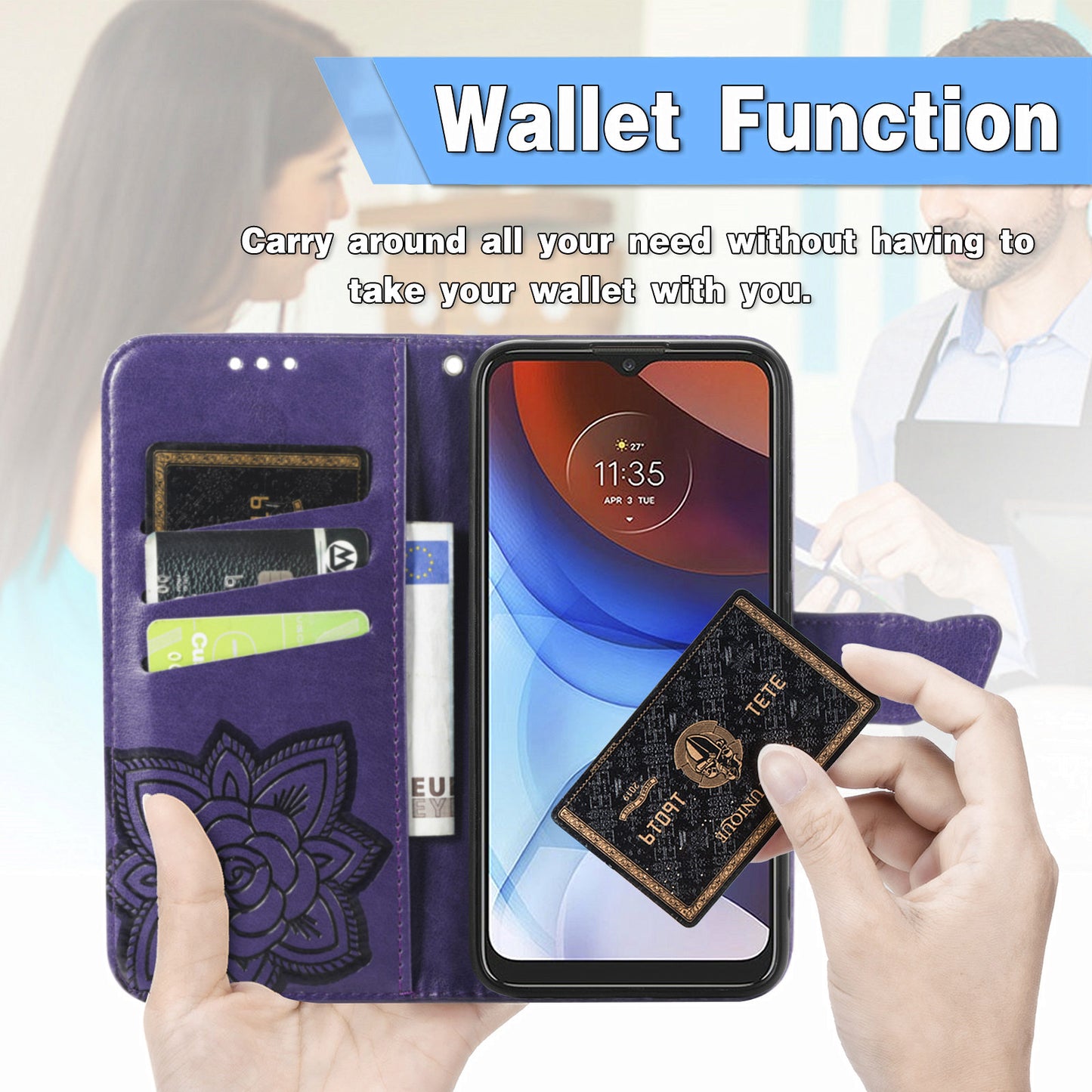 Imprint Big Butterfly Leather Wallet Phone Case Cover for Motorola Moto E7 Power/Moto E7i Power