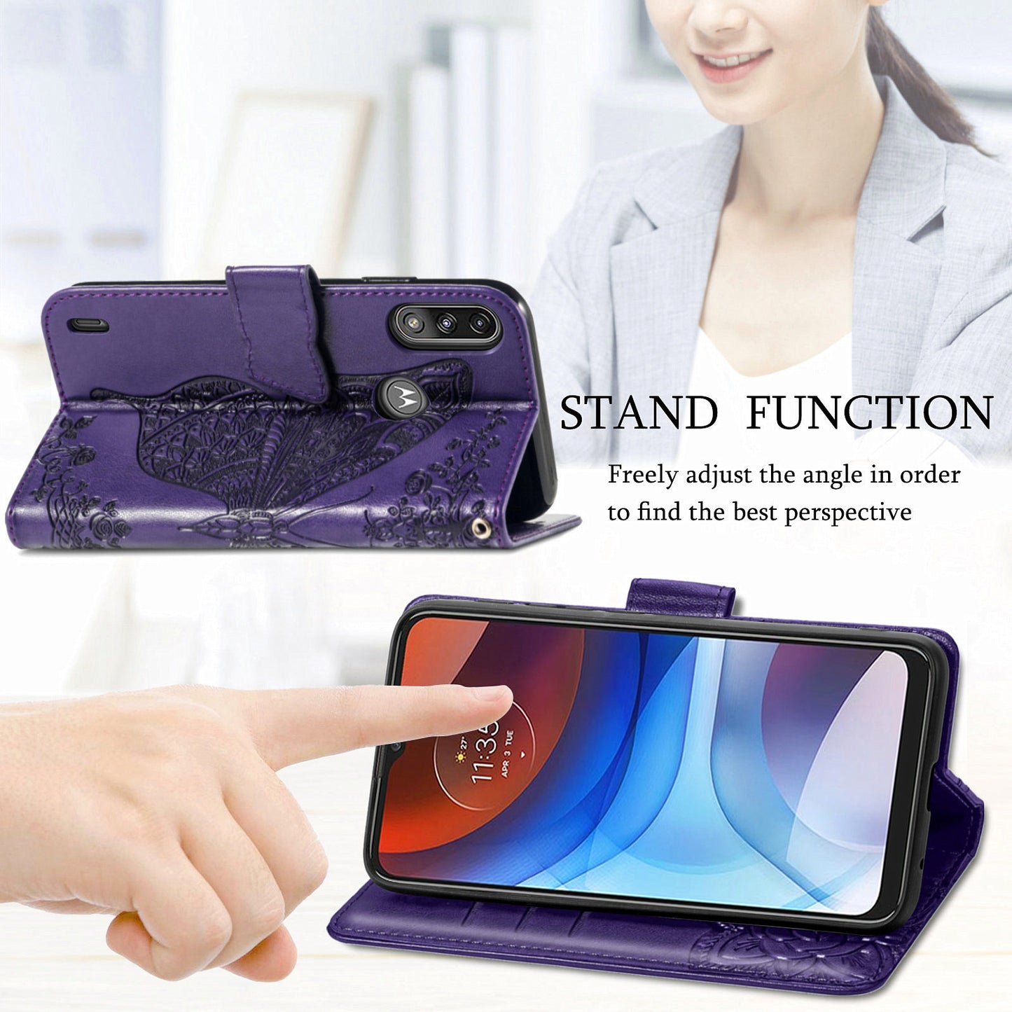 Imprint Big Butterfly Leather Wallet Phone Case Cover for Motorola Moto E7 Power/Moto E7i Power