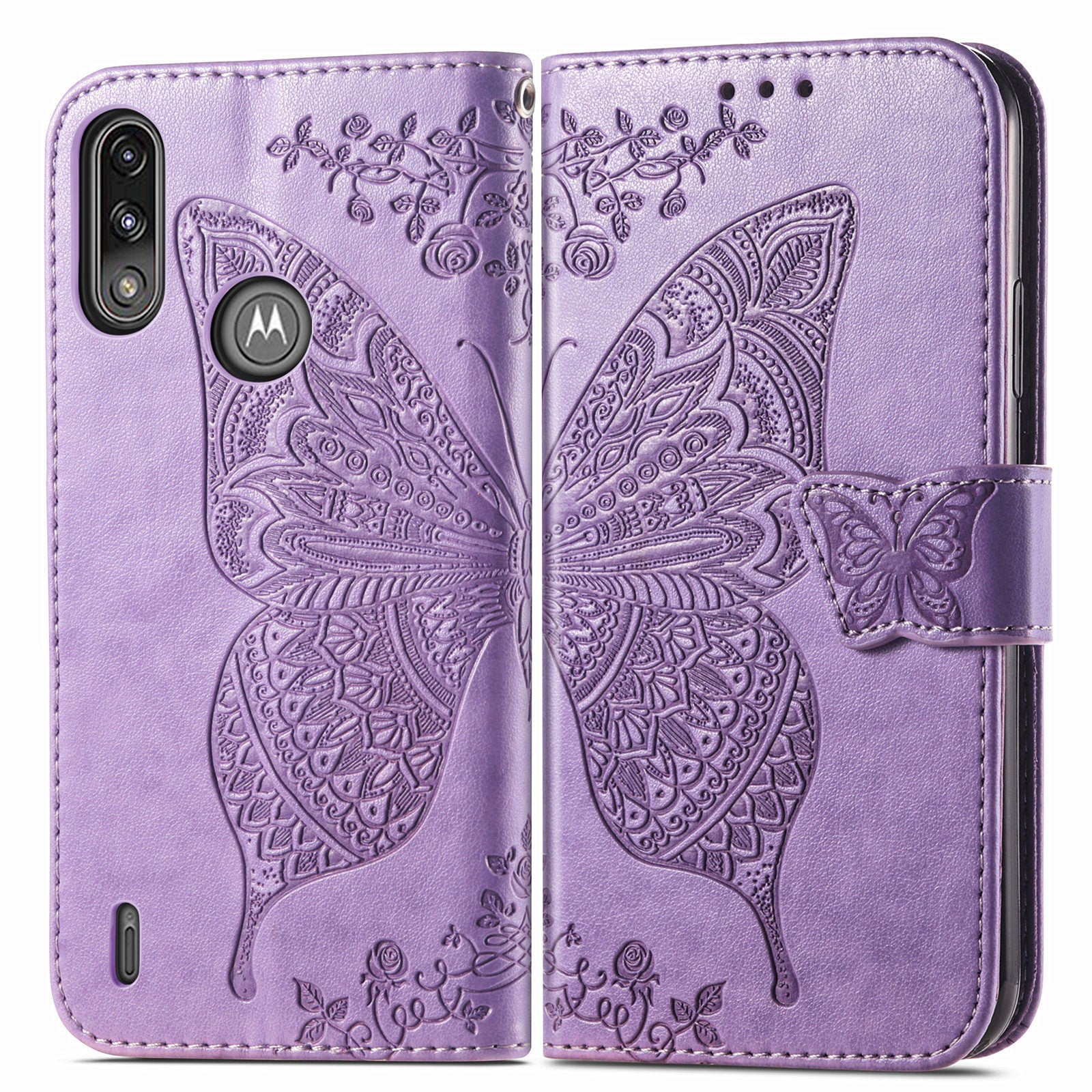 Imprint Big Butterfly Leather Wallet Phone Case Cover for Motorola Moto E7 Power/Moto E7i Power