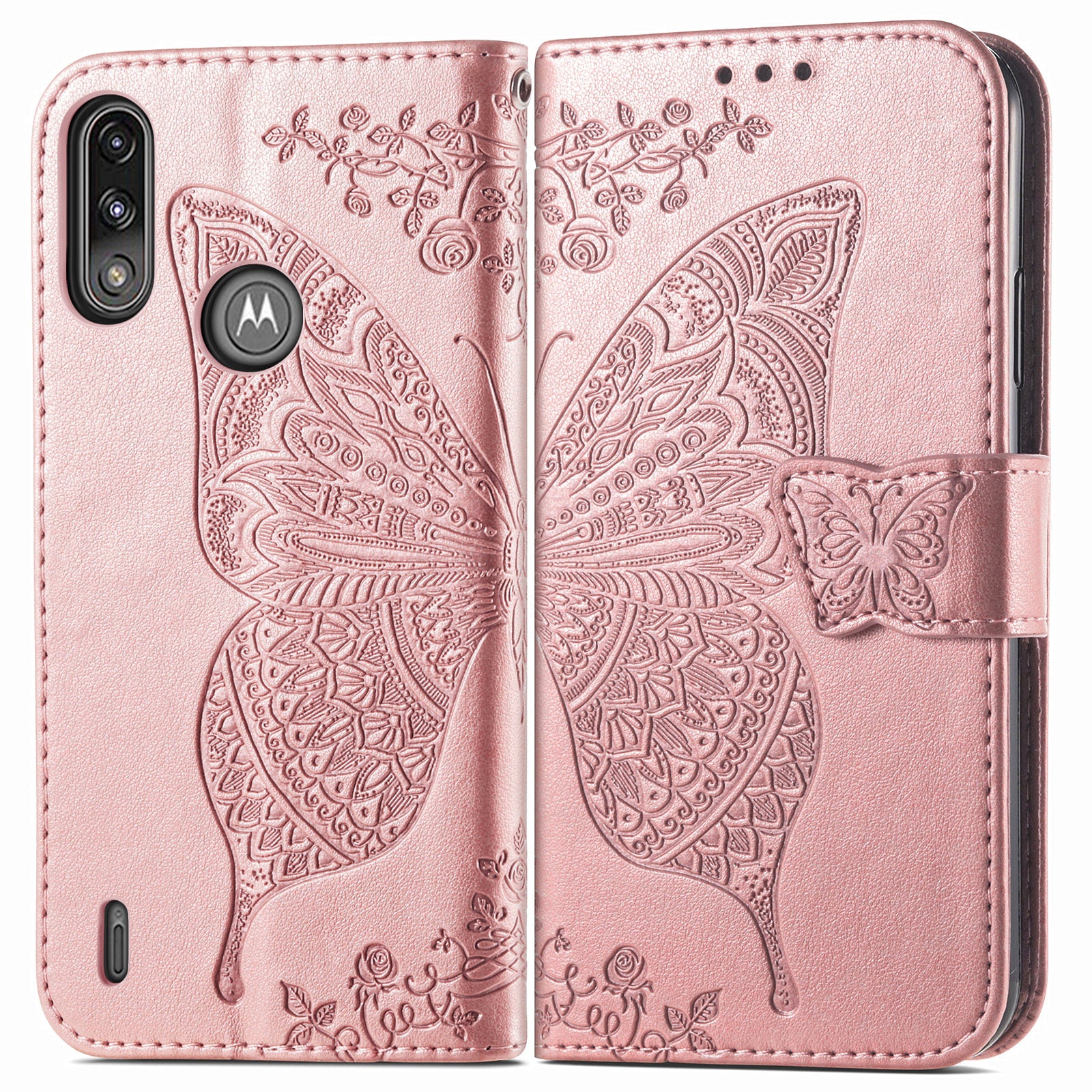 Imprint Big Butterfly Leather Wallet Phone Case Cover for Motorola Moto E7 Power/Moto E7i Power