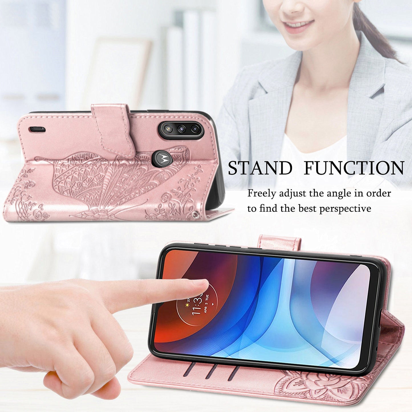 Imprint Big Butterfly Leather Wallet Phone Case Cover for Motorola Moto E7 Power/Moto E7i Power