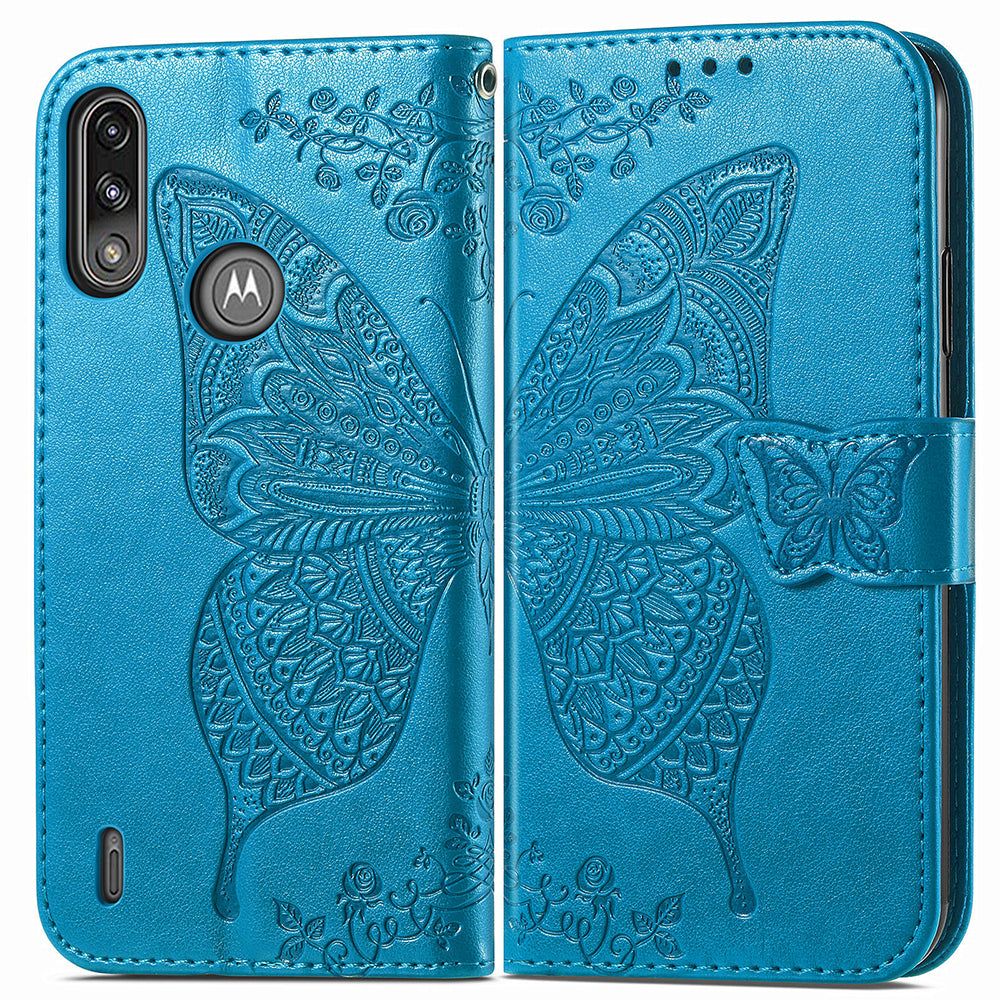 Imprint Big Butterfly Leather Wallet Phone Case Cover for Motorola Moto E7 Power/Moto E7i Power