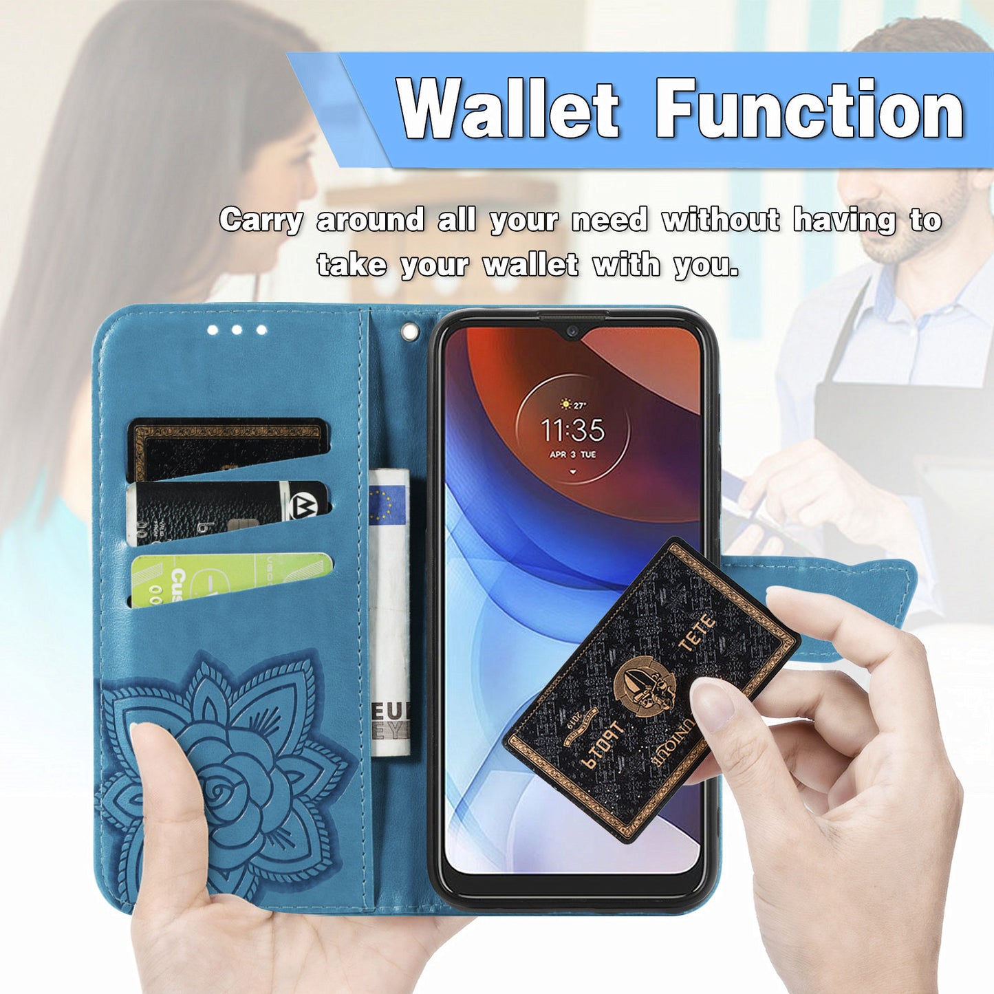 Imprint Big Butterfly Leather Wallet Phone Case Cover for Motorola Moto E7 Power/Moto E7i Power