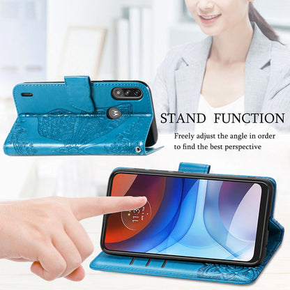 Imprint Big Butterfly Leather Wallet Phone Case Cover for Motorola Moto E7 Power/Moto E7i Power