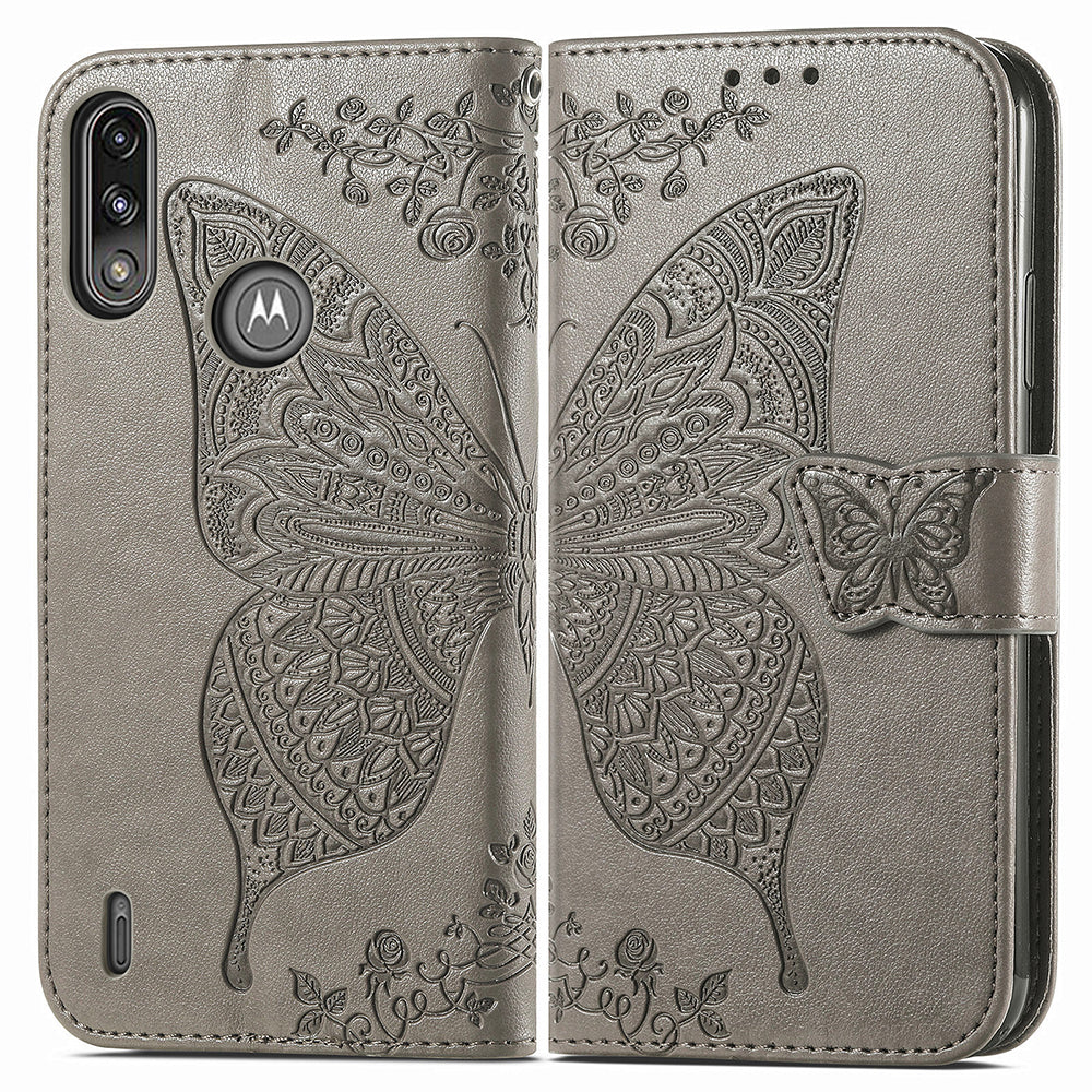 Imprint Big Butterfly Leather Wallet Phone Case Cover for Motorola Moto E7 Power/Moto E7i Power