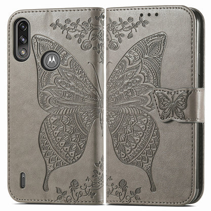 Imprint Big Butterfly Leather Wallet Phone Case Cover for Motorola Moto E7 Power/Moto E7i Power