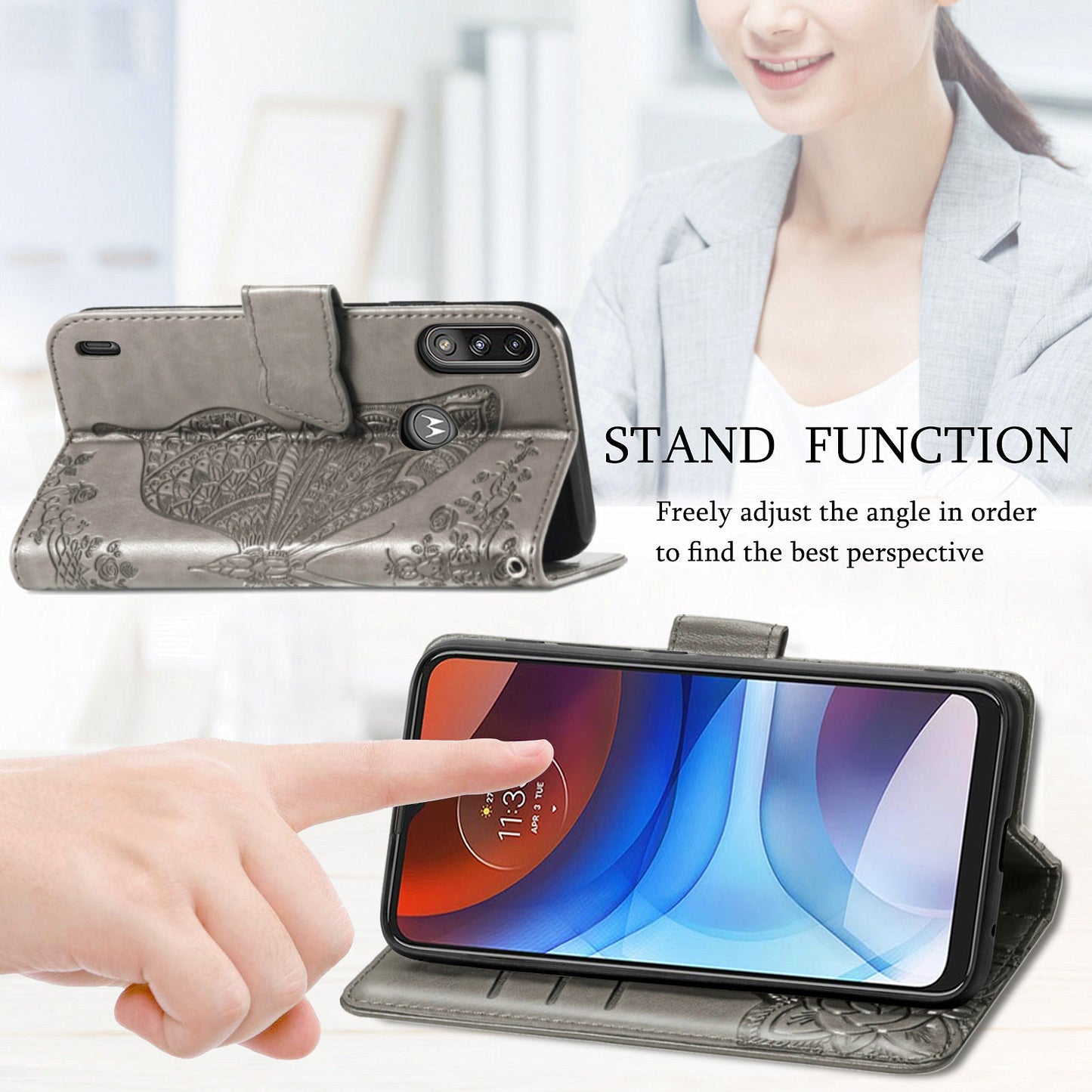 Imprint Big Butterfly Leather Wallet Phone Case Cover for Motorola Moto E7 Power/Moto E7i Power