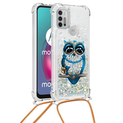 Quicksand Glitter Sequins Pattern Printing TPU Phone Case Cover with Strap for Motorola Moto G10/G30/G20