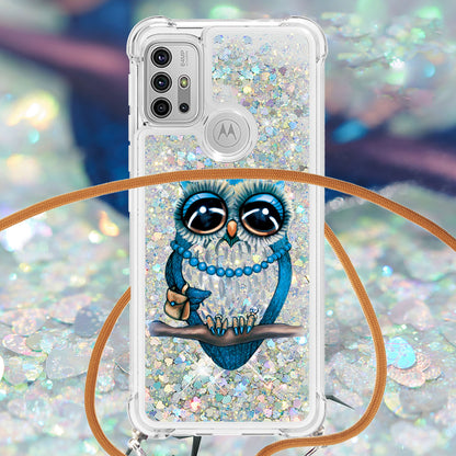 Quicksand Glitter Sequins Pattern Printing TPU Phone Case Cover with Strap for Motorola Moto G10/G30/G20