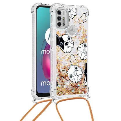 Quicksand Glitter Sequins Pattern Printing TPU Phone Case Cover with Strap for Motorola Moto G10/G30/G20