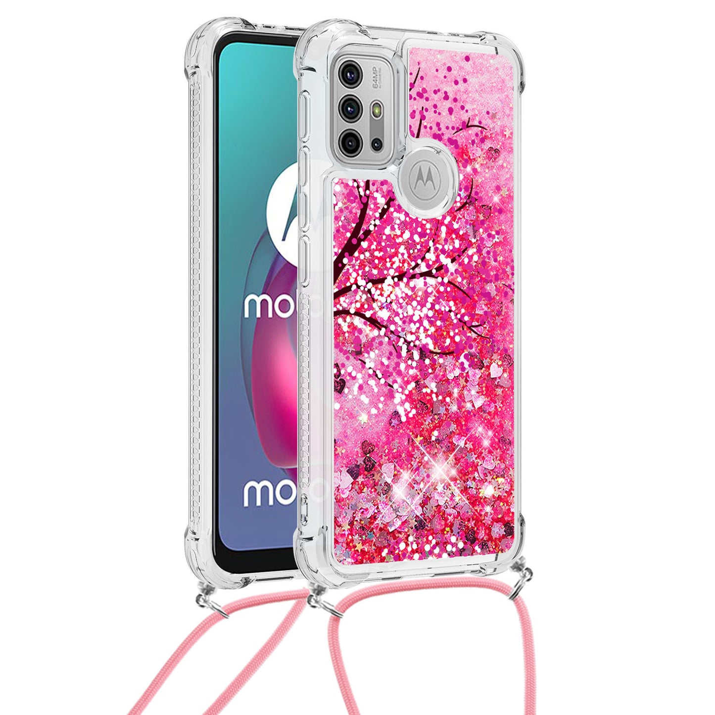 Quicksand Glitter Sequins Pattern Printing TPU Phone Case Cover with Strap for Motorola Moto G10/G30/G20