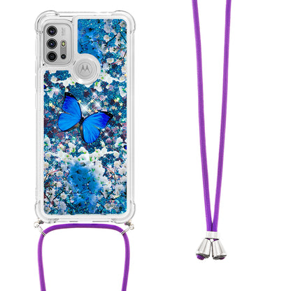 Quicksand Glitter Sequins Pattern Printing TPU Phone Case Cover with Strap for Motorola Moto G10/G30/G20