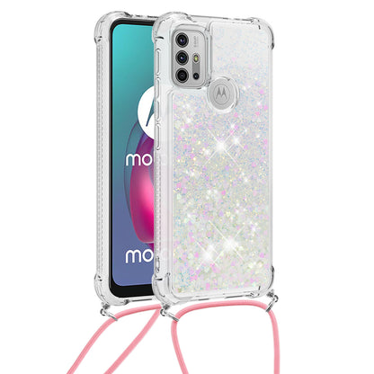 Quicksand Glitter Sequins Powder TPU Mobile Phone Case with Strap for Motorola Moto G30/G20 / G10