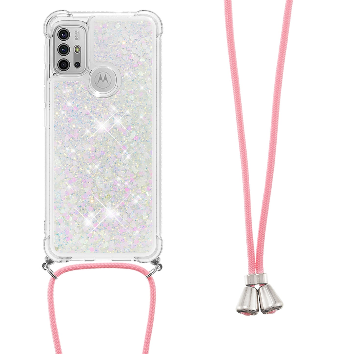 Quicksand Glitter Sequins Powder TPU Mobile Phone Case with Strap for Motorola Moto G30/G20 / G10