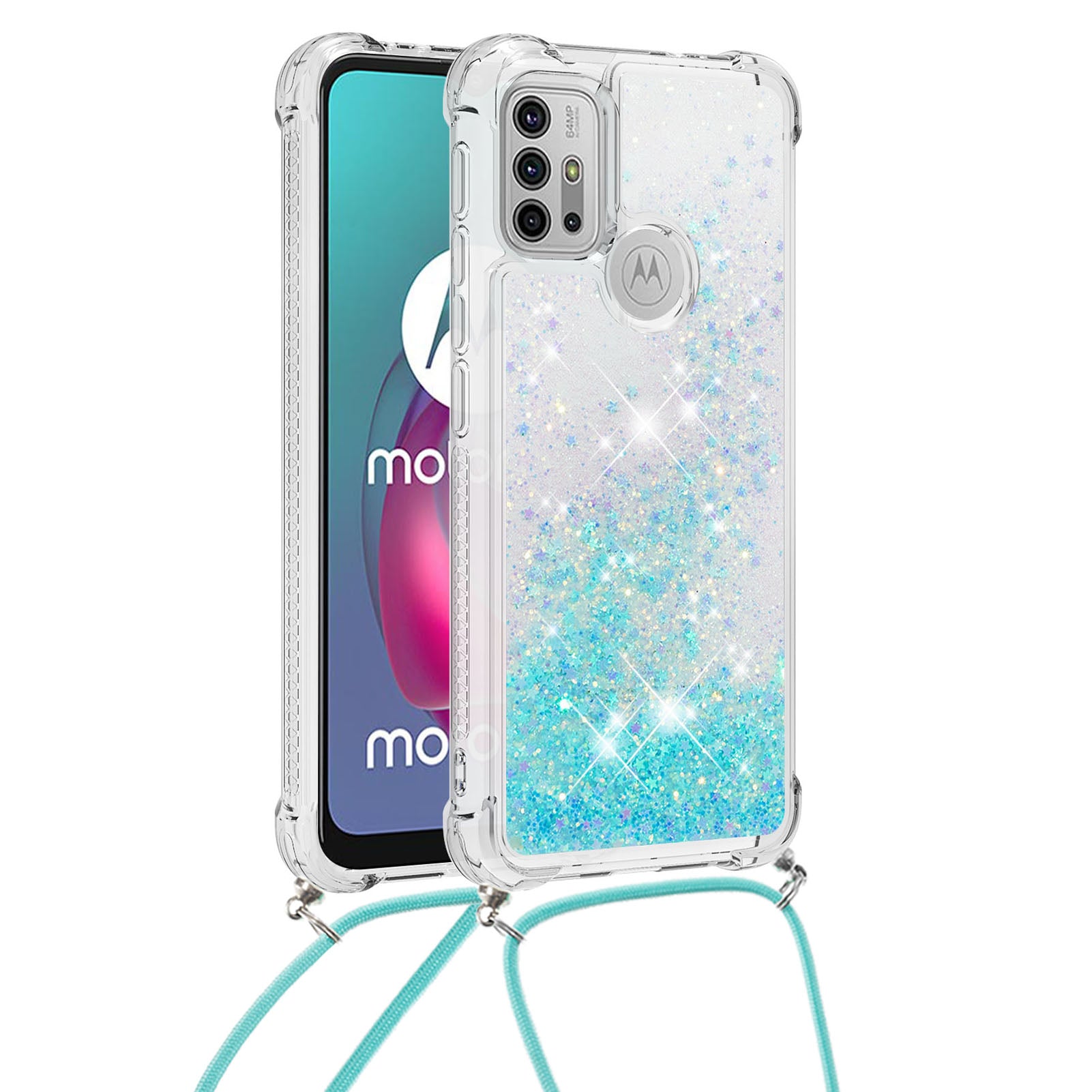 Quicksand Glitter Sequins Powder TPU Mobile Phone Case with Strap for Motorola Moto G30/G20 / G10