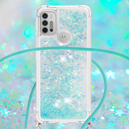 Quicksand Glitter Sequins Powder TPU Mobile Phone Case with Strap for Motorola Moto G30/G20 / G10