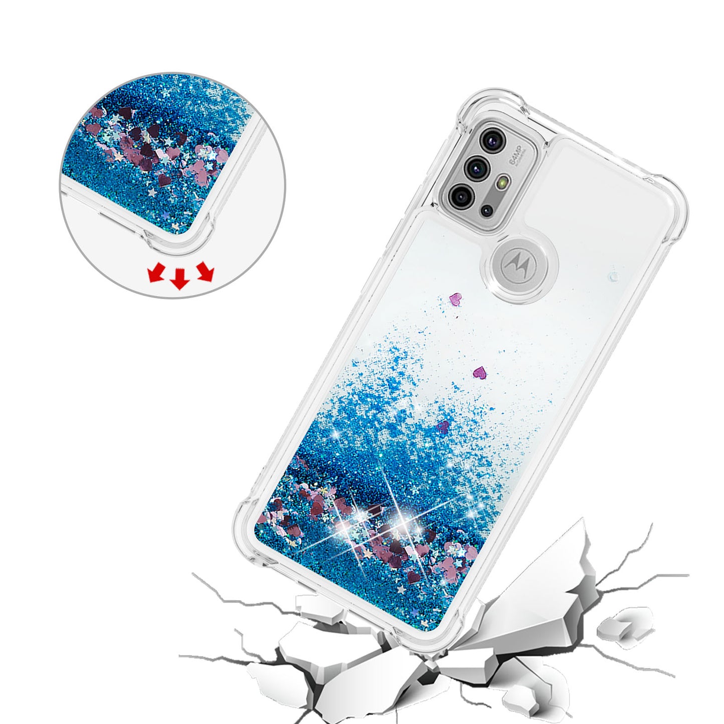 Moving Shiny Quicksand Glitter Reinforced Corners TPU Shell Cover for Motorola Moto G30/G20 /G10