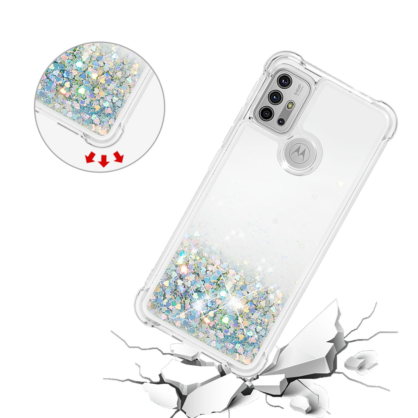 Moving Shiny Quicksand Glitter Reinforced Corners TPU Shell Cover for Motorola Moto G30/G20 /G10