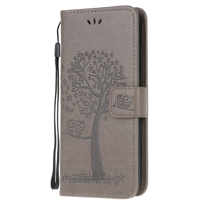 Owl and Tree Pattern Printing Design Leather Wallet Phone Cover for Motorola Moto G50