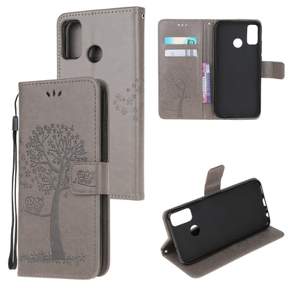 Owl and Tree Pattern Printing Design Leather Wallet Phone Cover for Motorola Moto G50