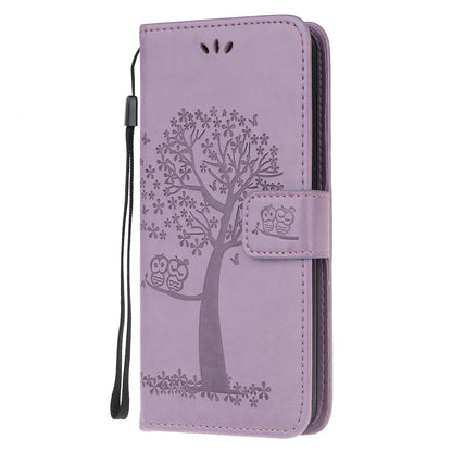 Owl and Tree Pattern Printing Design Leather Wallet Phone Cover for Motorola Moto G50