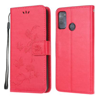 Imprint Butterfly Flower Leather Wallet Stand Phone Cover for Motorola Moto G50