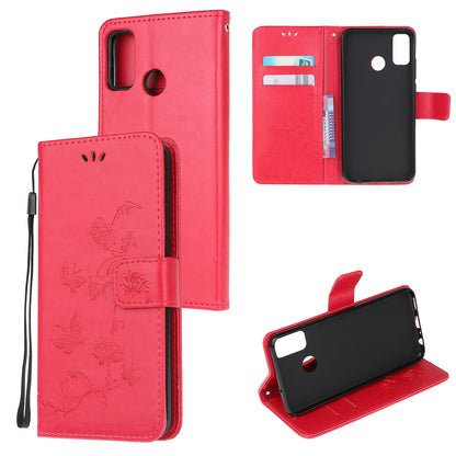 Imprint Butterfly Flower Leather Wallet Stand Phone Cover for Motorola Moto G50