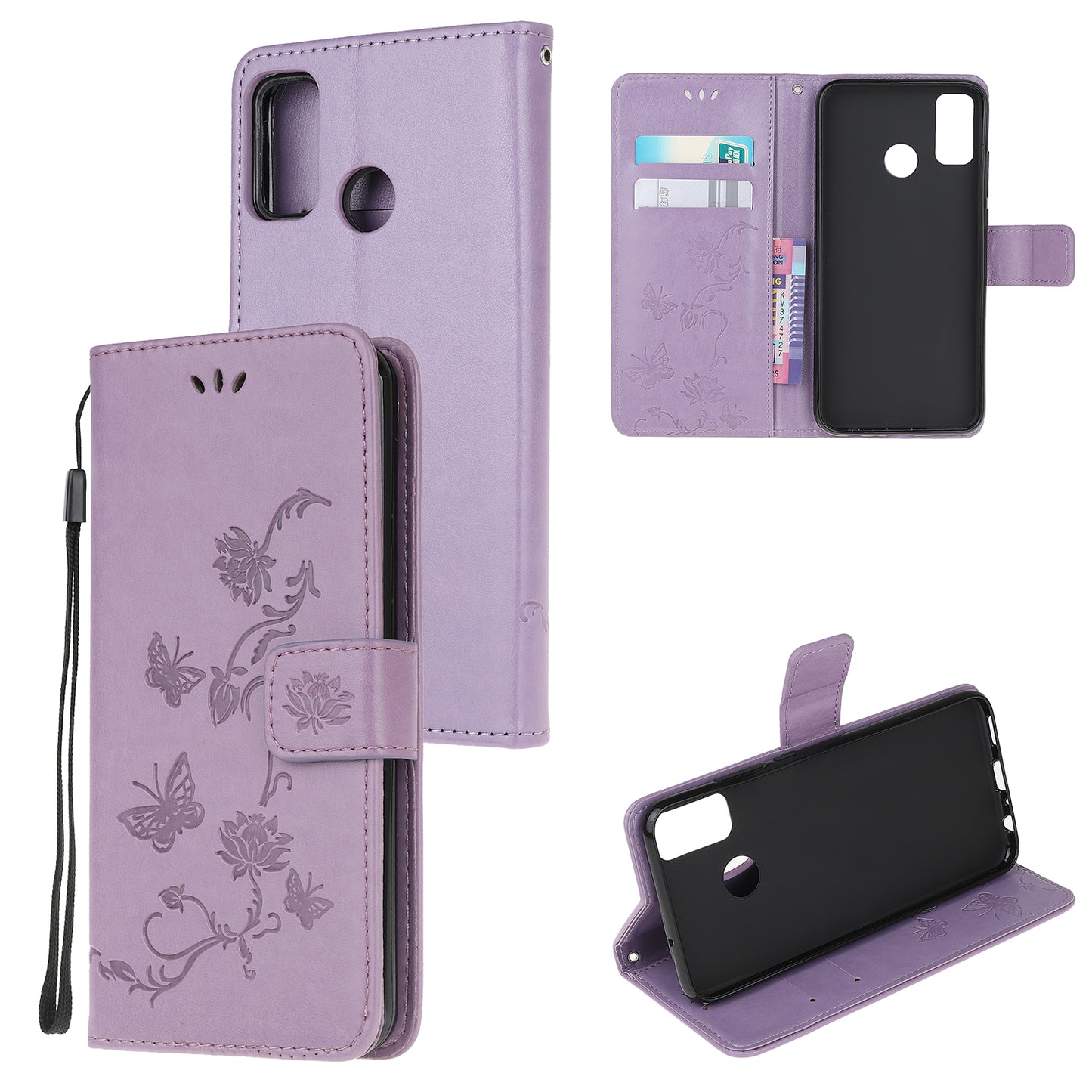 Imprint Butterfly Flower Leather Wallet Stand Phone Cover for Motorola Moto G50