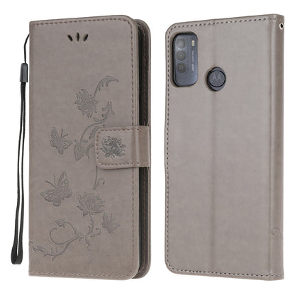 Imprint Butterfly Flower Leather Wallet Stand Phone Cover for Motorola Moto G50