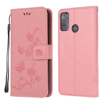 Imprint Butterfly Flower Leather Wallet Stand Phone Cover for Motorola Moto G50