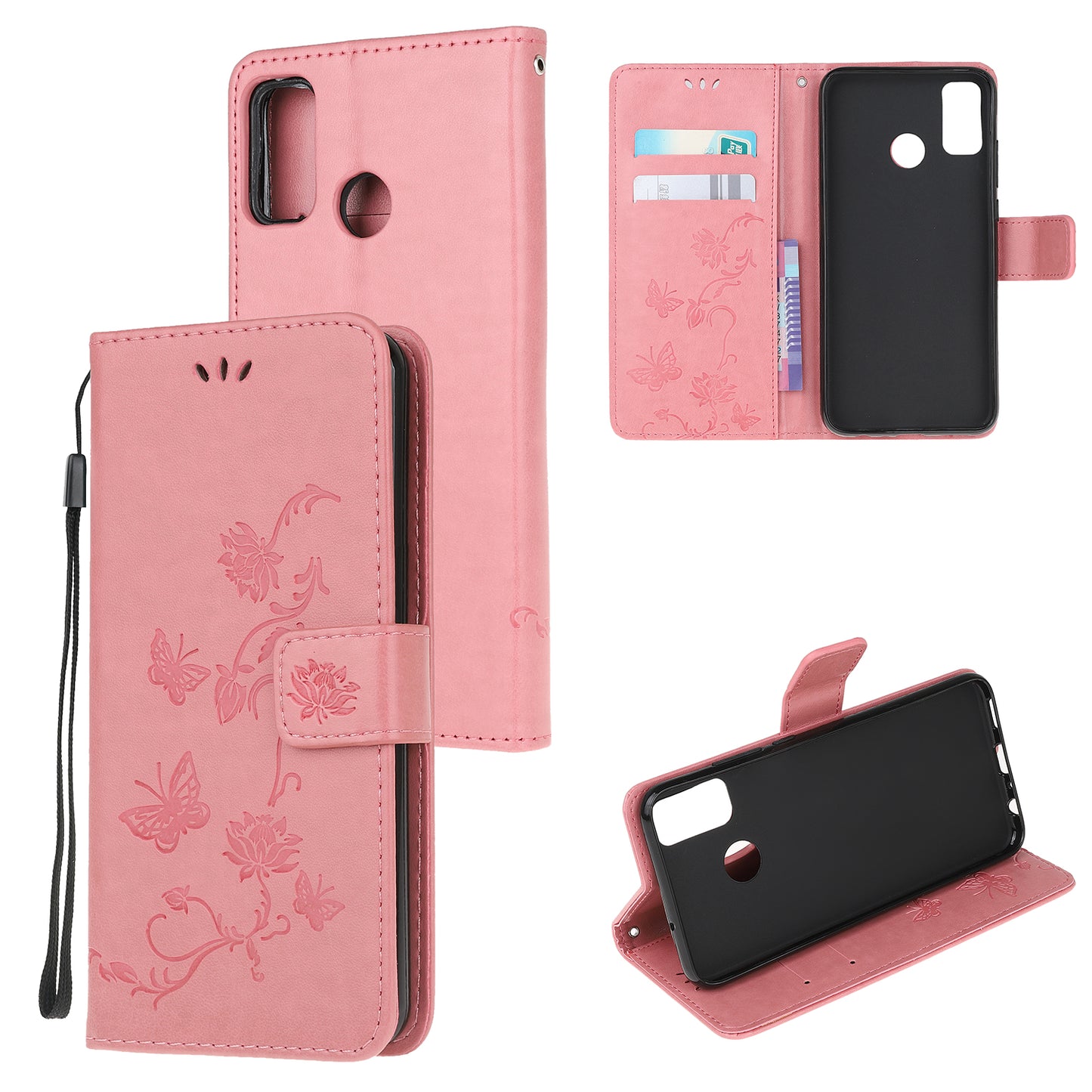 Imprint Butterfly Flower Leather Wallet Stand Phone Cover for Motorola Moto G50