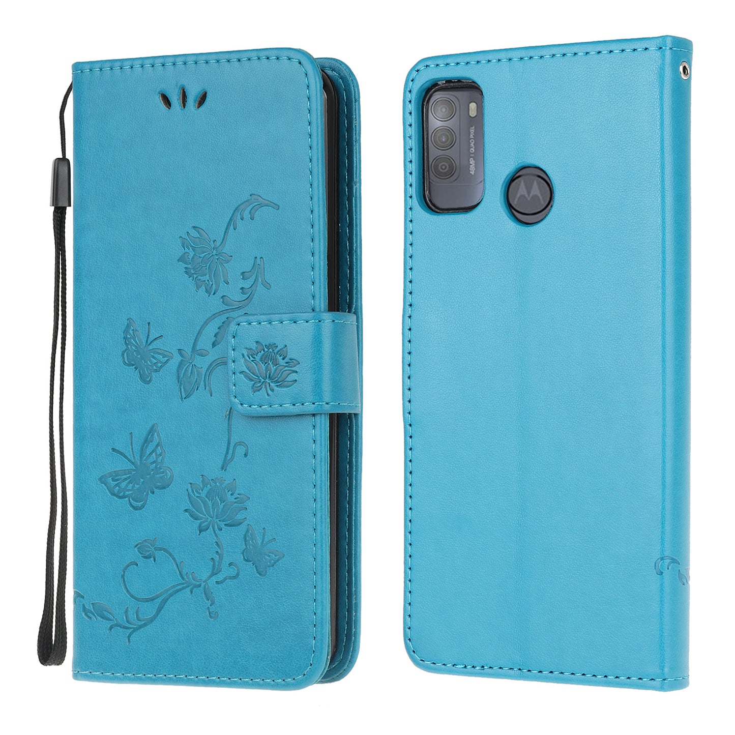 Imprint Butterfly Flower Leather Wallet Stand Phone Cover for Motorola Moto G50