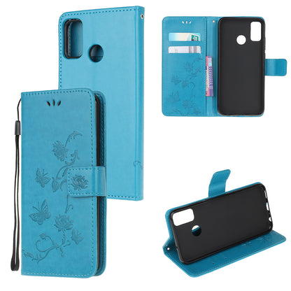 Imprint Butterfly Flower Leather Wallet Stand Phone Cover for Motorola Moto G50