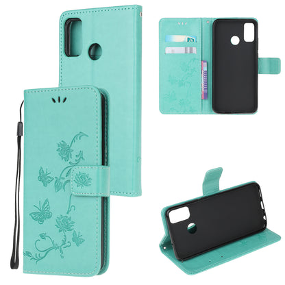 Imprint Butterfly Flower Leather Wallet Stand Phone Cover for Motorola Moto G50