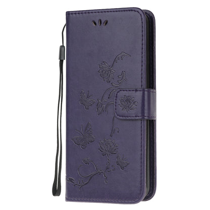 Imprint Butterfly Flower Leather Wallet Stand Phone Cover for Motorola Moto G50