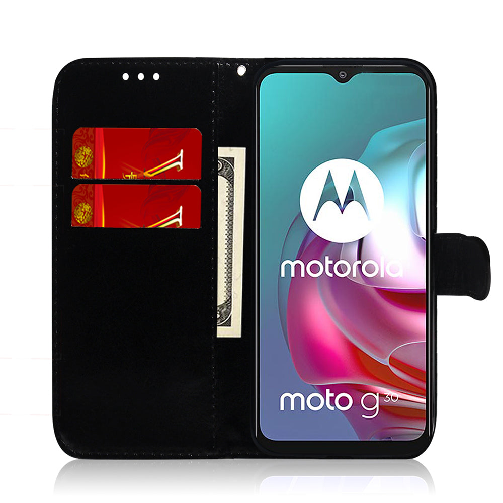 Full Protection Wallet Stand Design Mirror-like Surface Leather Case + Wrist Strap for Motorola Moto G10/G30/G20