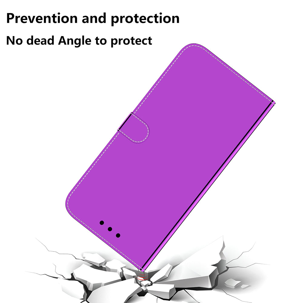 Full Protection Wallet Stand Design Mirror-like Surface Leather Case + Wrist Strap for Motorola Moto G10/G30/G20