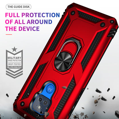 Anti-Fall Hybrid PC + TPU + Metal Phone Case Cover with Finger Ring Kickstand for Motorola Moto G Play (2021)