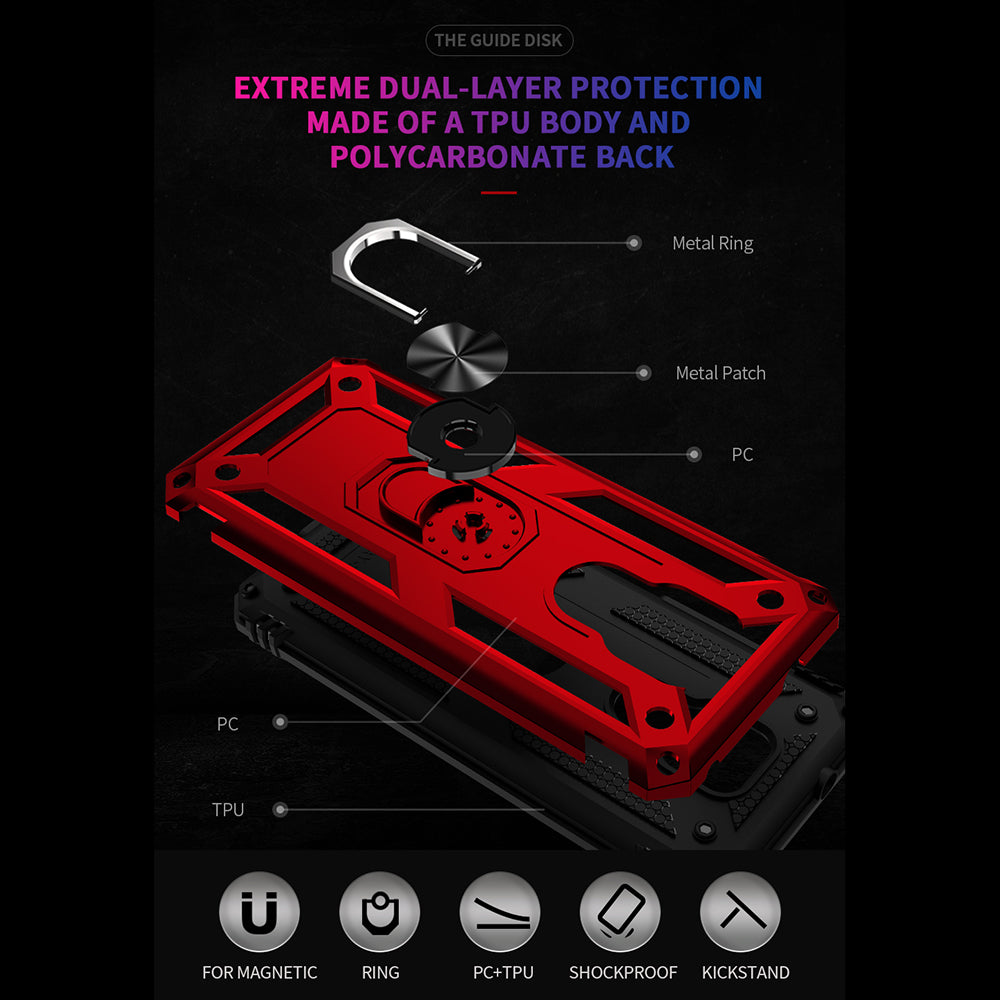 Anti-Fall Hybrid PC + TPU + Metal Phone Case Cover with Finger Ring Kickstand for Motorola Moto G Play (2021)