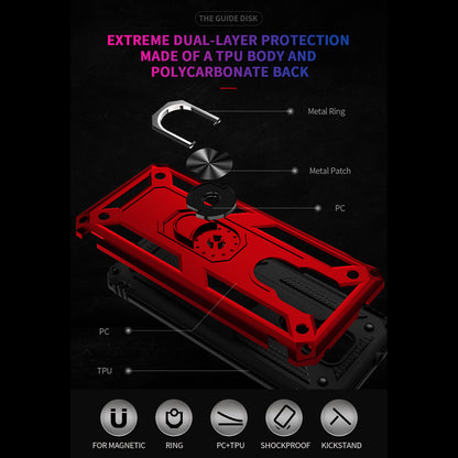 Anti-Fall Hybrid PC + TPU + Metal Phone Case Cover with Finger Ring Kickstand for Motorola Moto G Play (2021)