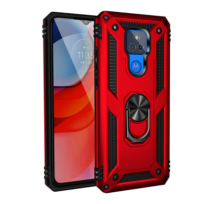 Anti-Fall Hybrid PC + TPU + Metal Phone Case Cover with Finger Ring Kickstand for Motorola Moto G Play (2021)