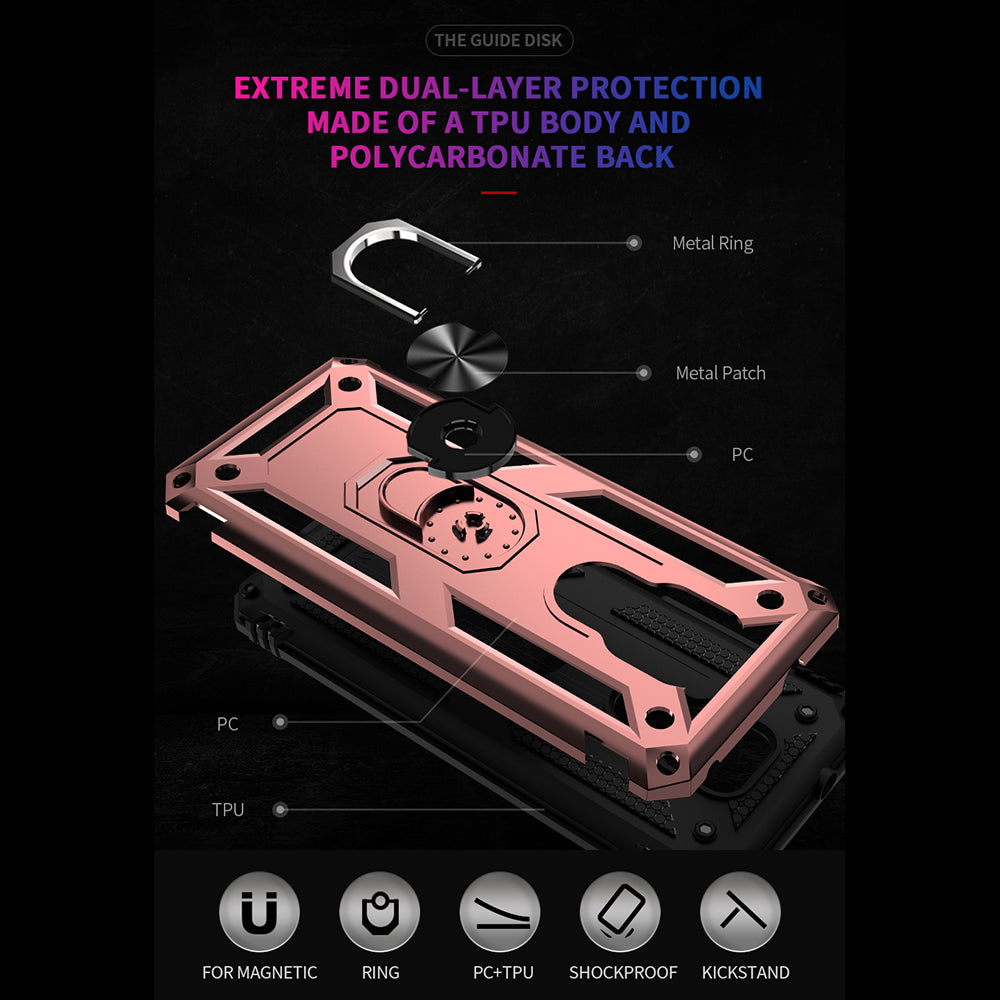 Anti-Fall Hybrid PC + TPU + Metal Phone Case Cover with Finger Ring Kickstand for Motorola Moto G Play (2021)