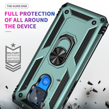 Anti-Fall Hybrid PC + TPU + Metal Phone Case Cover with Finger Ring Kickstand for Motorola Moto G Play (2021)