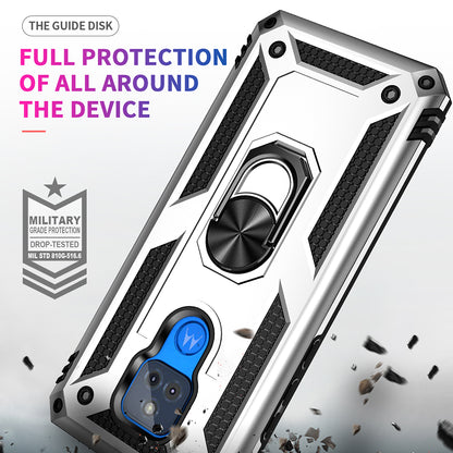 Anti-Fall Hybrid PC + TPU + Metal Phone Case Cover with Finger Ring Kickstand for Motorola Moto G Play (2021)