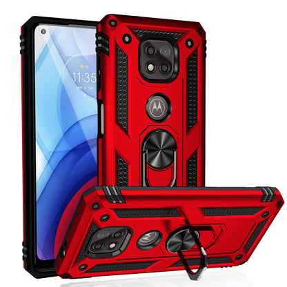 Hybrid PC + TPU + Metal Anti-Fall Protection Phone Case Cover with Finger Ring Kickstand for Motorola Moto G Power (2021)